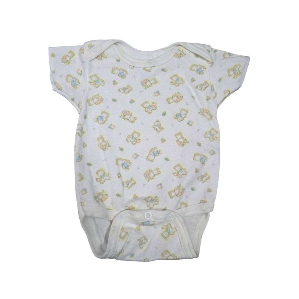 Vintage 90s Simply Baby Teddy Bear Print Bodysuit Newborn Cotton
